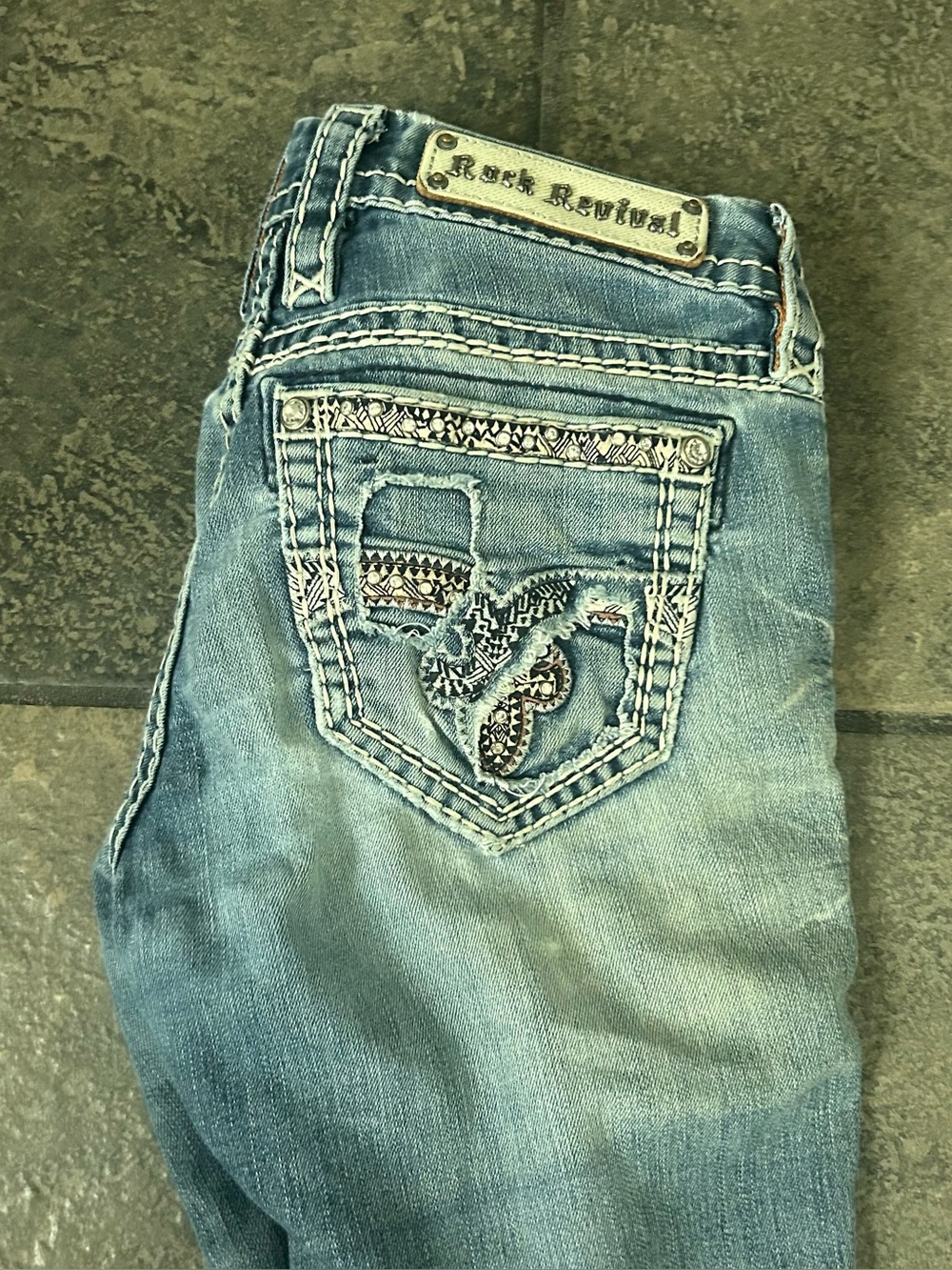 Rock Revival Luiza Boot Size 26 Womens Embroidered Embellished Jeans
